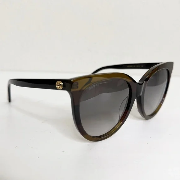 Gucci GG0179SA Havana/Black Round Cat Eye Sunglasses - Picture 2 of 8